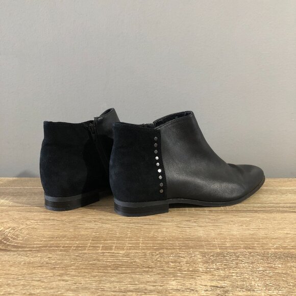 Nine West Womens Size 8 Black Leather Studs Flats Zip Ankle Booties - Picture 5 of 11